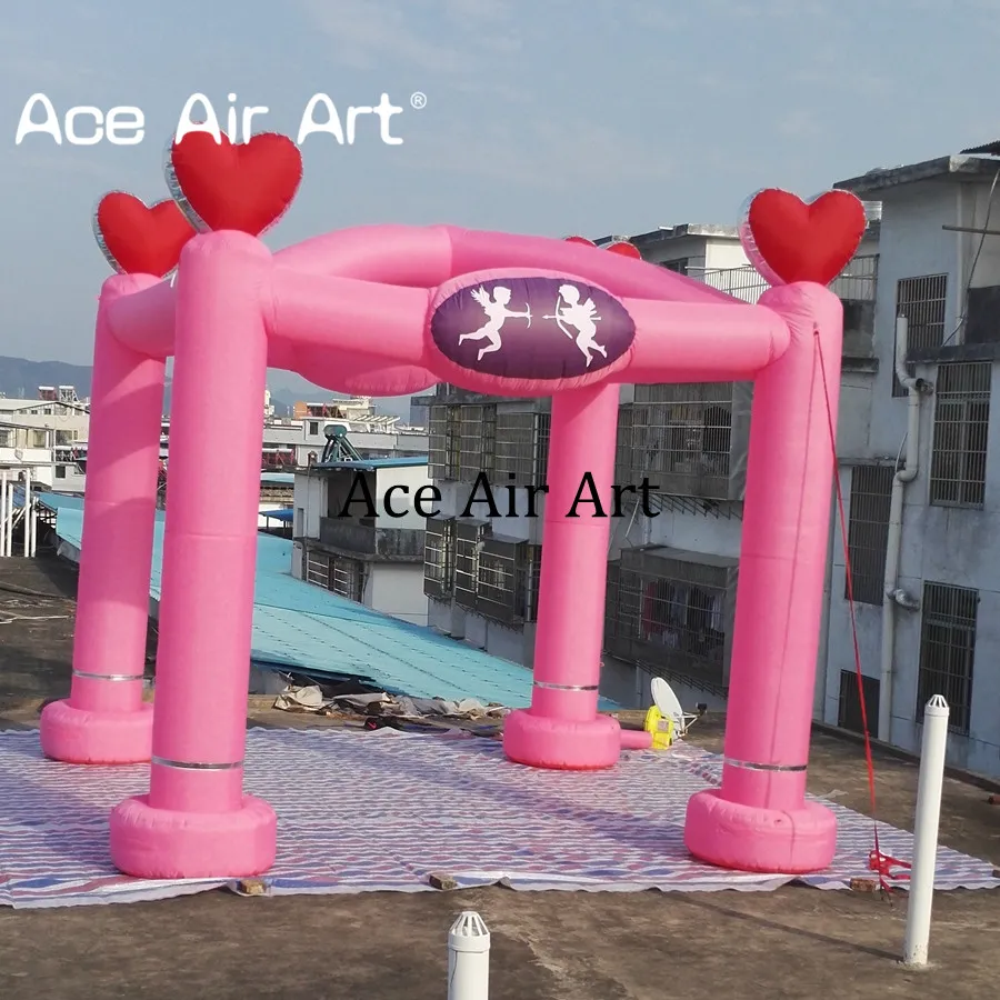 Groothandel roze opblaasbaar Gazebo Outdoor Wedding Tent met 3D -cartoon voor Valentijnsdag001