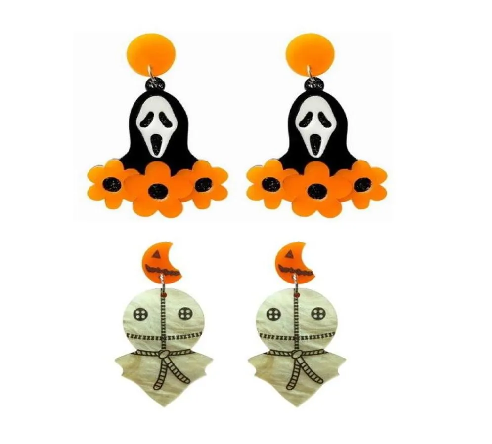 Dangle Chandelier Halloween Moon Pumpkin Ghost Earrings For Women Acrylic Punk Goth Statement Trendy Fashion Jewelry 90s Y2k Gif8373122