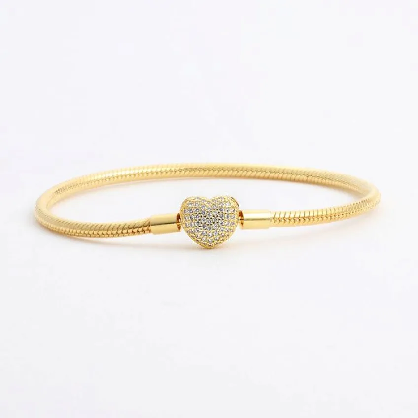 Bracelets de coeur diamant CZ à 18 km jaunes plaqués en or