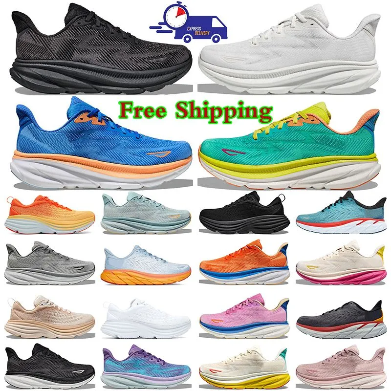 2024 free shipping designer bondi 8 clifton 9 running shoes for men women Black White Lime Glow Mist Black mens sneakers trainers outdoor