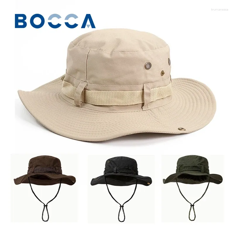 Berets Bocca Big Brim Fisherman Chapeau UV Protection Bucket Bucket With Corde Anti Breathable Cap Breat Outdoor Pêche Mountaine de pêche