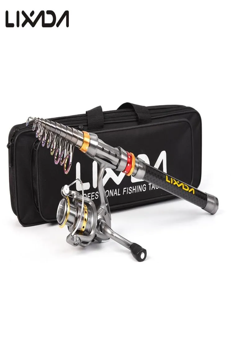 LIXADA TELESCOPISCHE VISSING LAS ROD ROD ROEL COMBO SET Koolstofvezel Vissingsstaaf Pool Spinning Reel Fishing Bag voor Vara de Pesca8708196