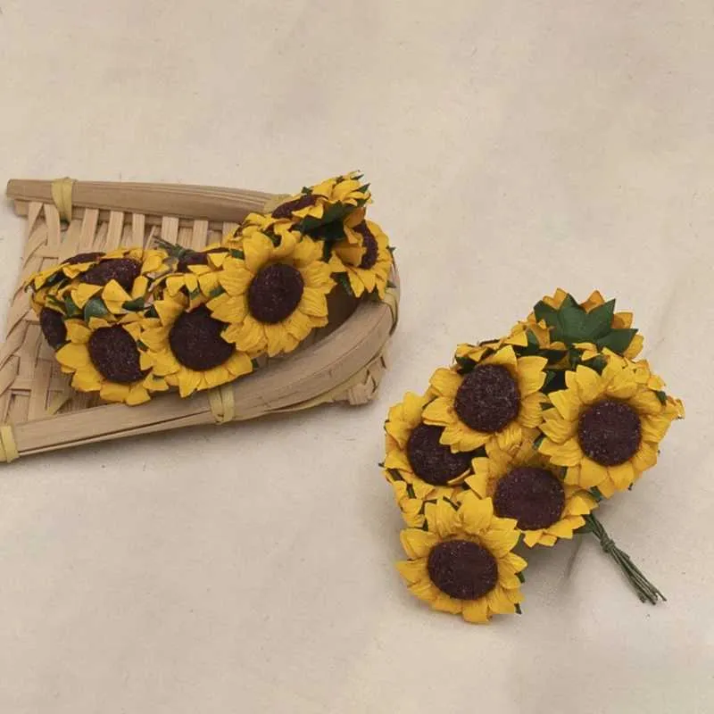 Fleurs décoratives couronnes 30pcs mini papier artificiel décor de mariage de tournesol artisanat fausse fleur bouquets bouquets centres de table arrangements de fête décor