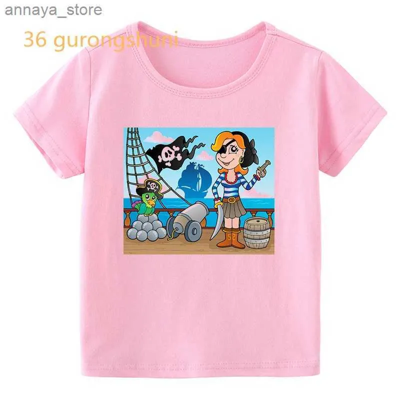 T-shirty kreskówkowe czaszki piracki statek drukowane graficzne dziecko t-shirt chłopcy T-shirt dziewczynki T-shirt różowy top dziewczęta T-shirt chłopcy T-shirtl2405