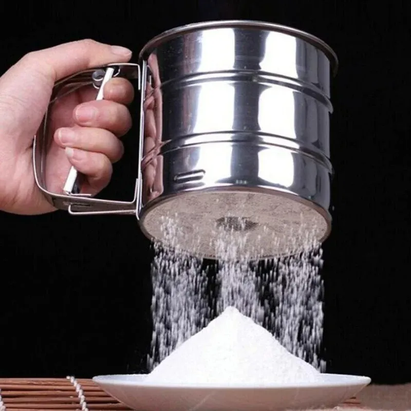 Novo aço inoxidável Farinha Trene Copo Pó Ponete Mesh Mesh Cozinha Gadget para Cakes Crecada de Malha de Malha de Malha de Banche Bancagem Filtro de Penela- Para Farinha Sifting Sieve Cup