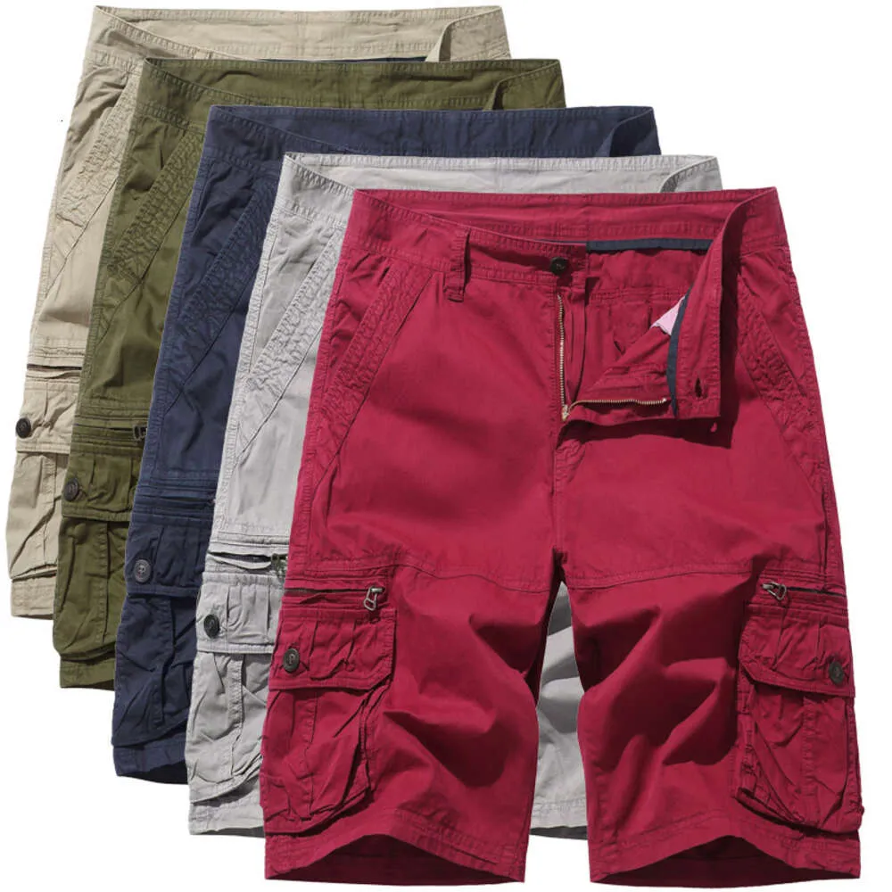 Nuevas prendas de trabajo para hombres de gran tamaño con múltiples bolsillos, pantalones cortos sueltos de 5 pulgadas, pantalones de playa, pantalones cortos informales