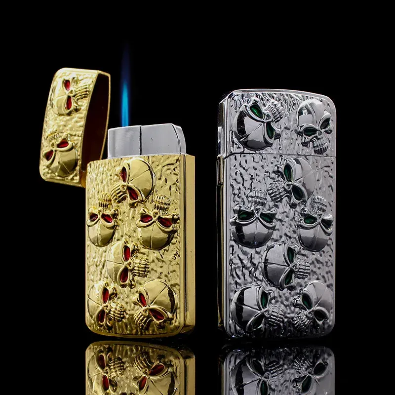 Accessories New and Strange Eight Skull Head Inflatable Lighter Metal Windproof Straight Flame Creative Cigarette Lighter Men's Small Gift