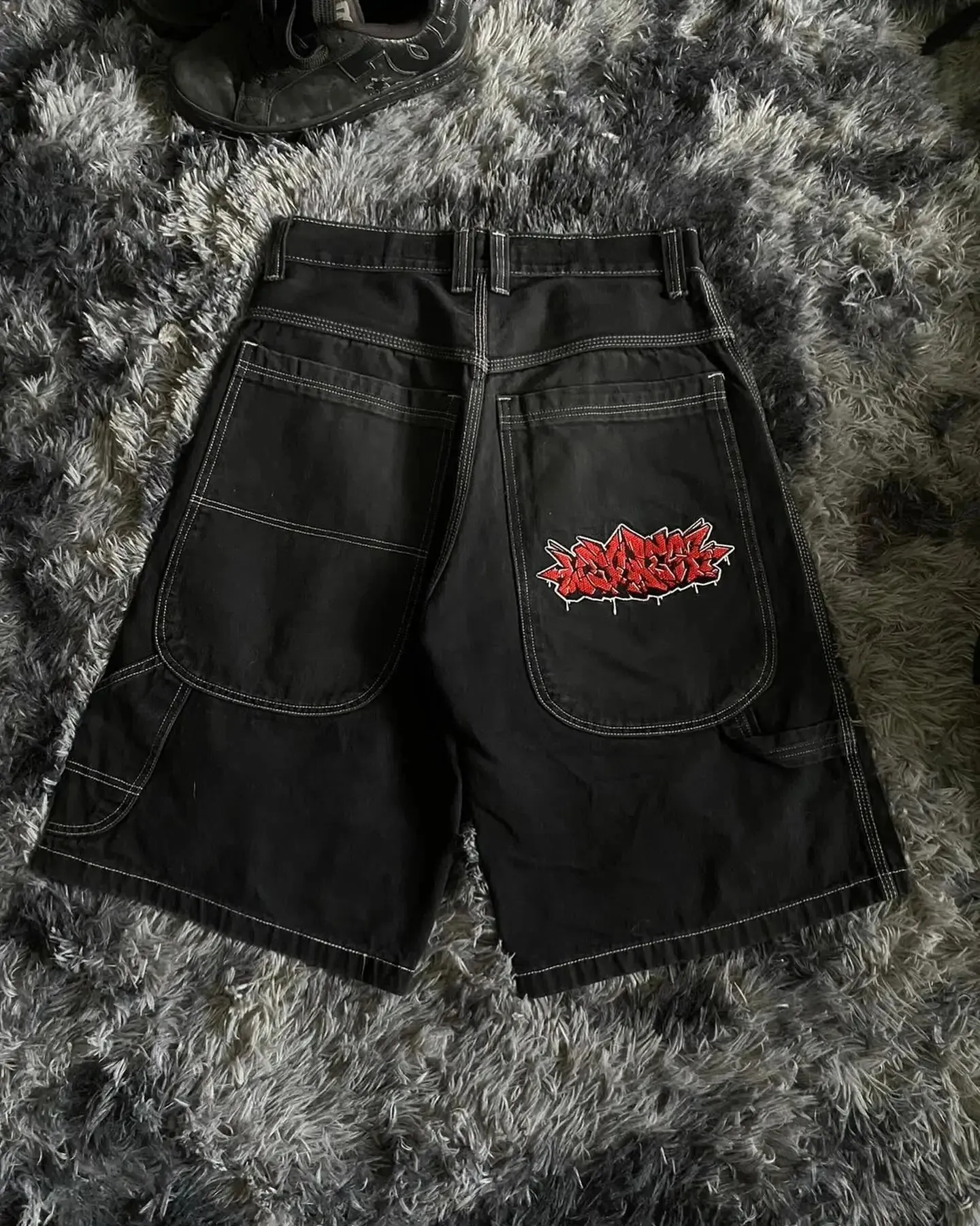 Hip -Hop -Taschenbrief Stickerei Streetwear Shorts Y2K Hosen Baggy Denim Gym Mens High Taille Basketball 240506