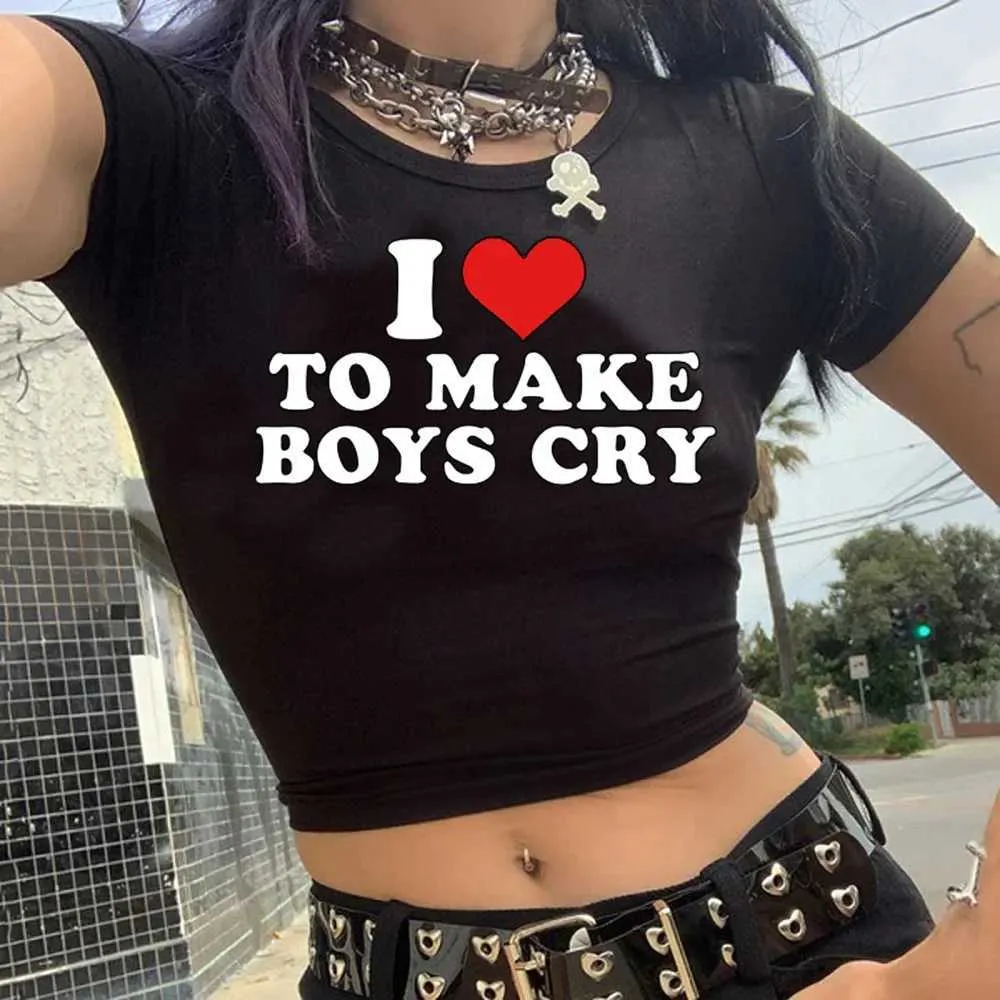 Herren-T-Shirts Ich liebe es, Jungen Cyber Y2K Hippie Vintage Crop Top Female Vintage Goth Harajuku Yk2 T-Shirt T240508 zu weinen