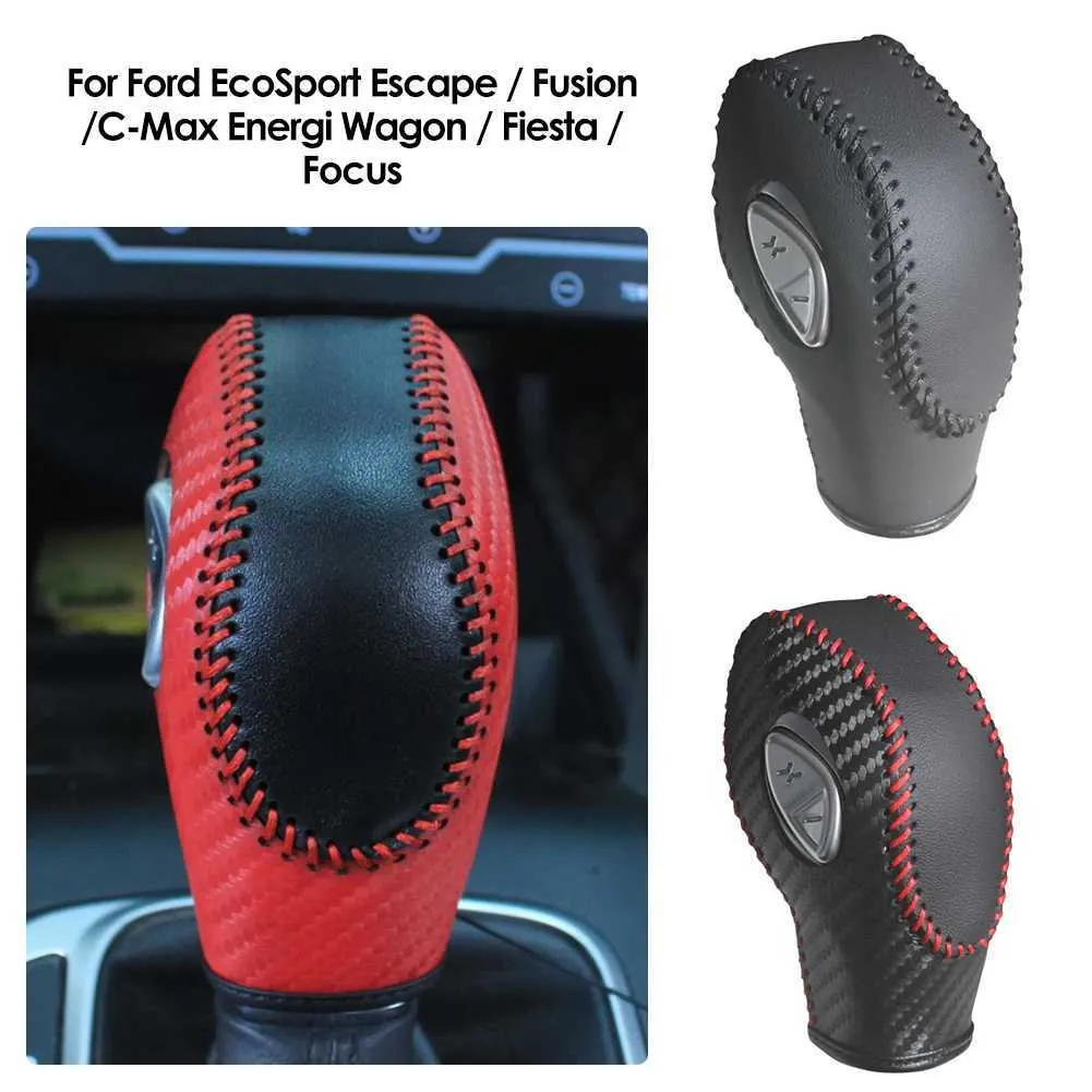 Andere interieuraccessoires auto pu lederen koolstofvezel versnelling knop deksel voor Ford EcoSport Escape Fusion C-Max Energi Wagon Fiesta Focus Transit Van T240509