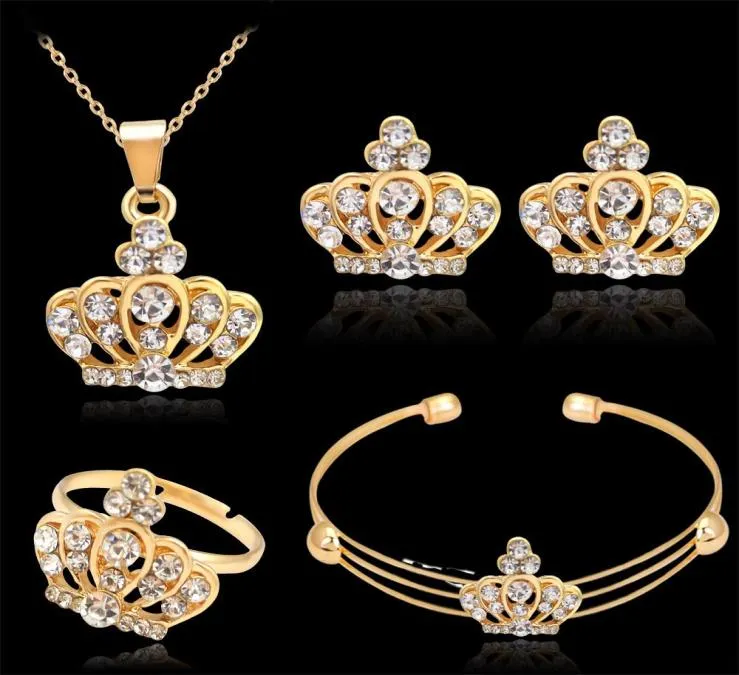 4pcs Set di gioielli set 18K a pendente a sospensione a corona austriaca piena di oro, padiglione di gioielli di gioielli per il matrimonio9860988