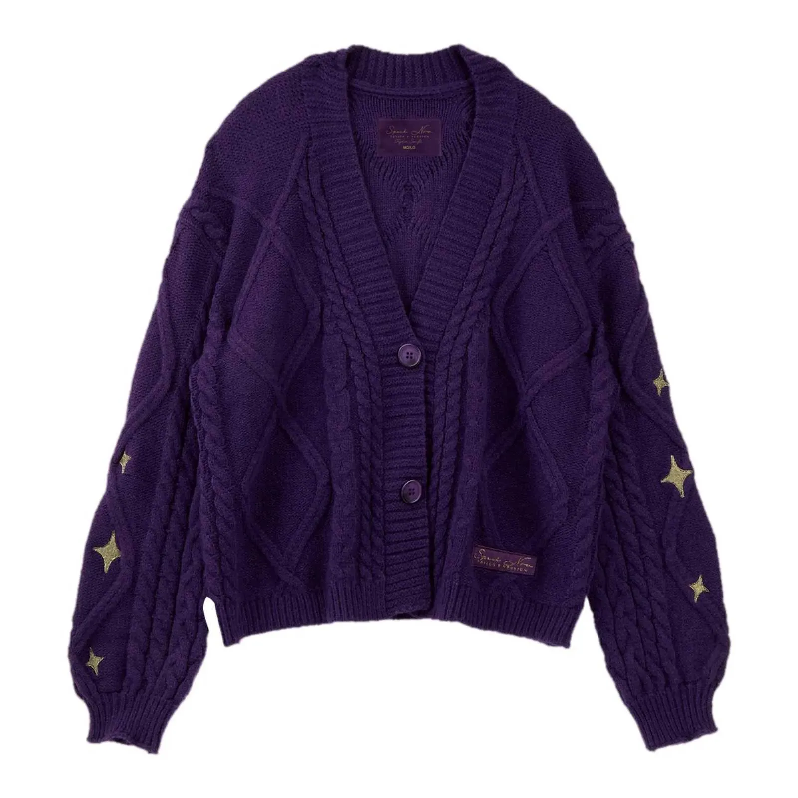 Tricot de tricot pour femmes pull en tricot rétro Pulllaon étoile violet étoile Pull entier Pull en vrac à manches longues à manches à manches longues chaudes