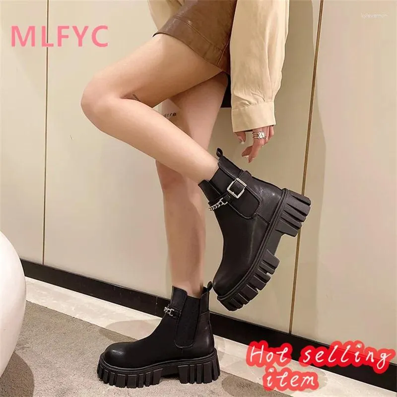 Boots Short Booted Women's Autumn And Winter Style Sponge Cake Thick Bottom Plush Belt Buckle Chain Ankle Boot