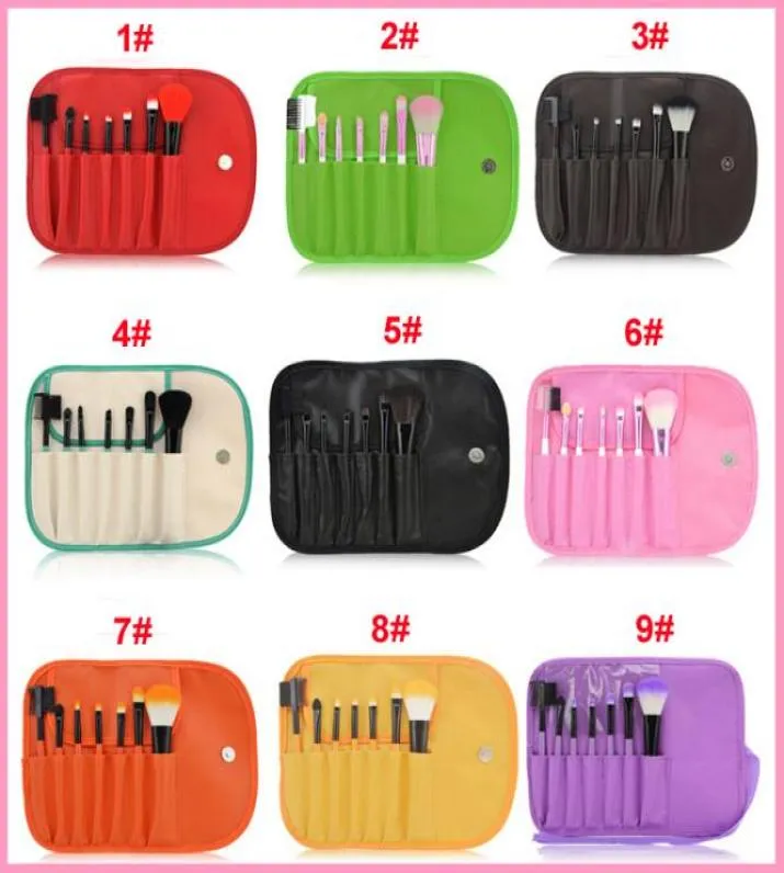 DHL Professional 7 PCS Paintbrushes of Makeup Brushes Set Tools Makeup toalettety Kit Wool Märke Make Up Brush Set Case PY5488838