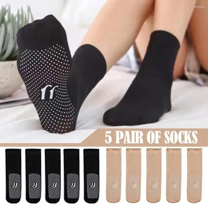 Chaussettes de femmes 5pair Massage de haute qualité en bas de baisse en caoutchouc invisible en soie en soie pur à la cheville courte non marquante