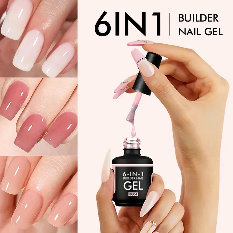 Chunshu 15ml Builder Nagelgel in einer Flasche 6in1 Neon Farbkonstruktion Extension Politur klares rosa UV -LED -Basis -Decklack 240509