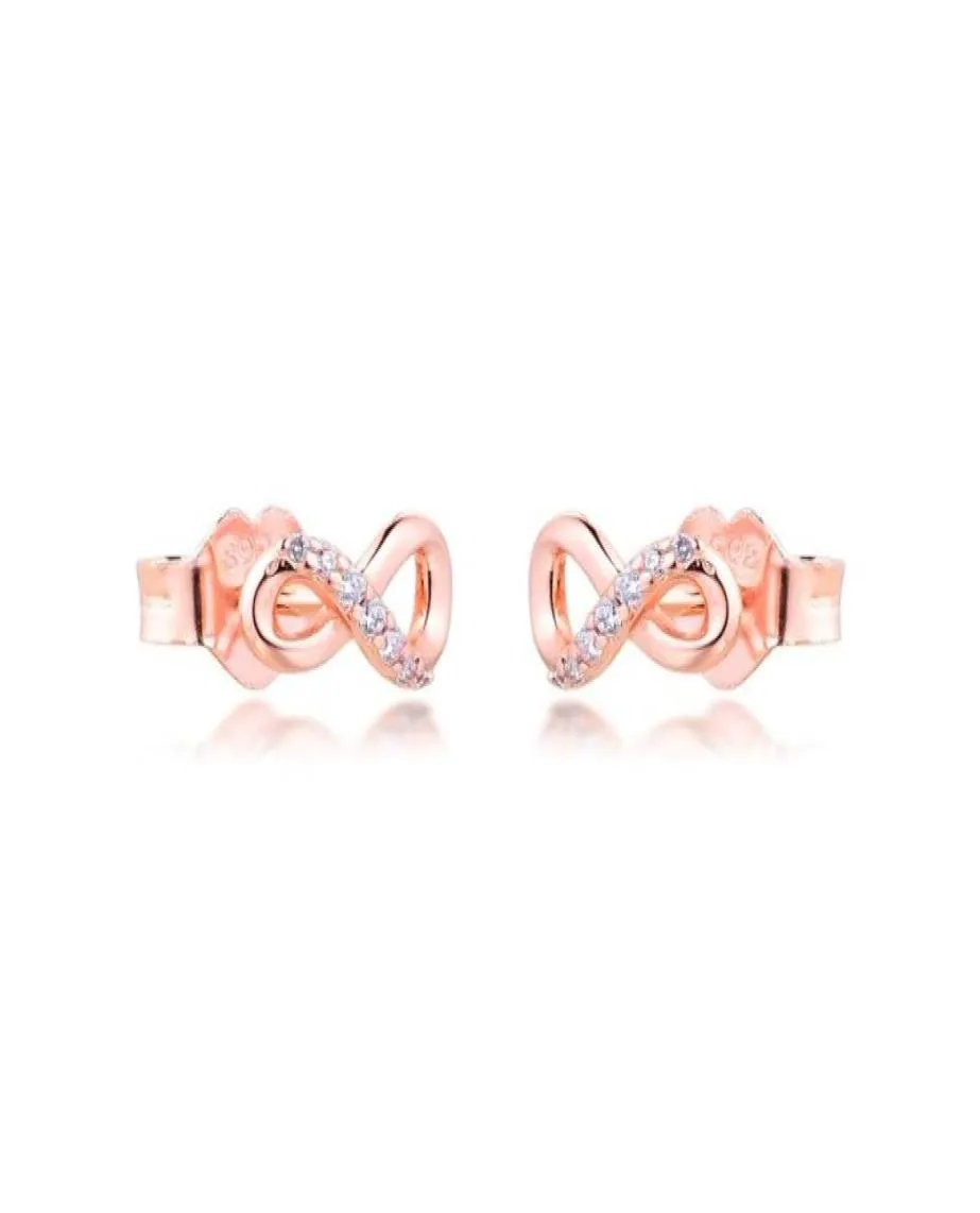 Örhängen för kvinnor Rose Infinity Stud Earring Pendientes Kolczyki Earings Aretes Brincos 925 Sterling Silver Jewelry7891614