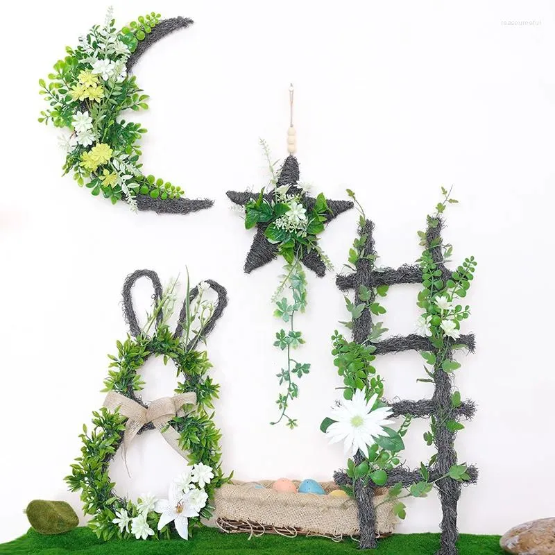 Decoratieve bloemen kunstmatige plant ornament trapezoid..Maan.Pentagram -vorm Home Decoratie Paas Ramadan
