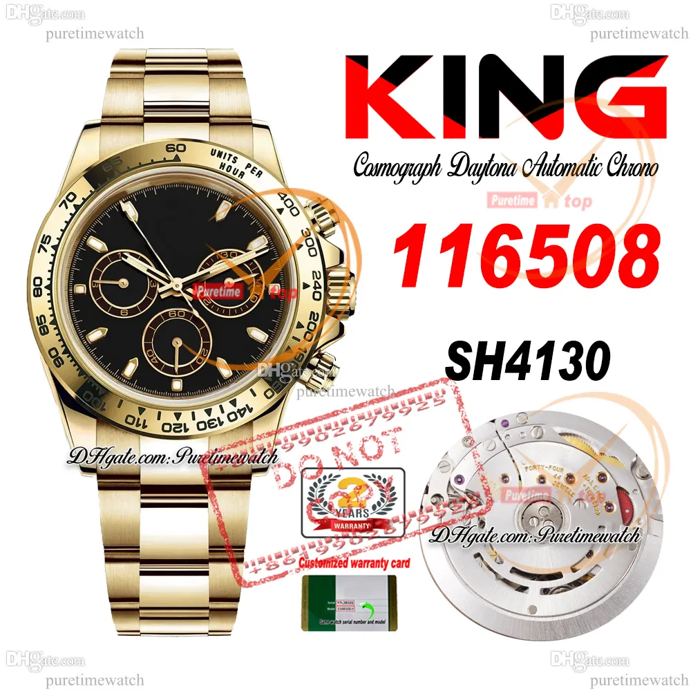 SALE 116508 SA4130 Automatic Chronograph Mens Watch KING Yellow Gold Black Stick Dial 904L Oystesteel Bracelet 72H Power Reserv Super Edition Reloj Puretime PTRX