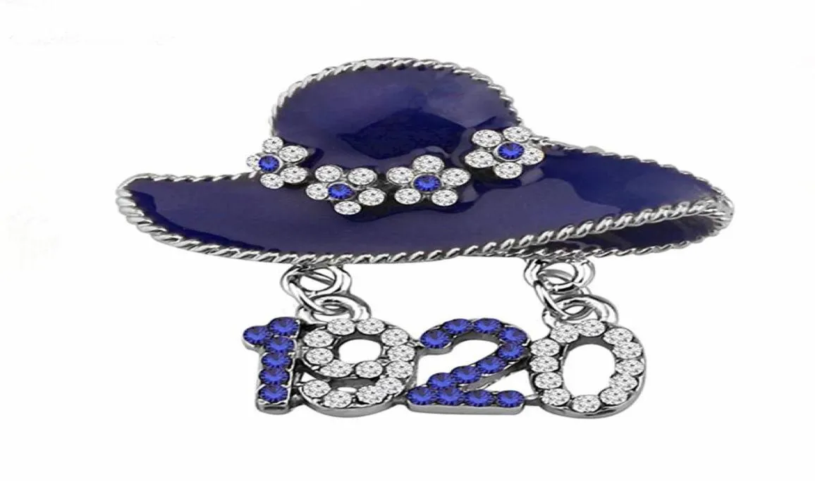 Fashion Metal White Blue Cryci Greek Letter Hat 1920 Zeta Phi Beta Specro Sorelle di sorority Society Zob Symbol Pin Gioielli per donne6721988