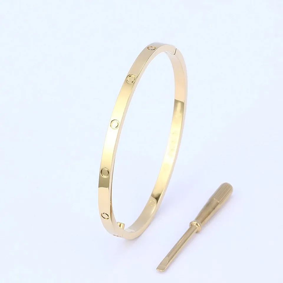 Fashion Couple Bangle Design Bijoux mince 4 mm 316l Bracelet à vis en acier inoxydable Bracelet avec tournevis pour les femmes amoureuses et les hommes Taille 285i