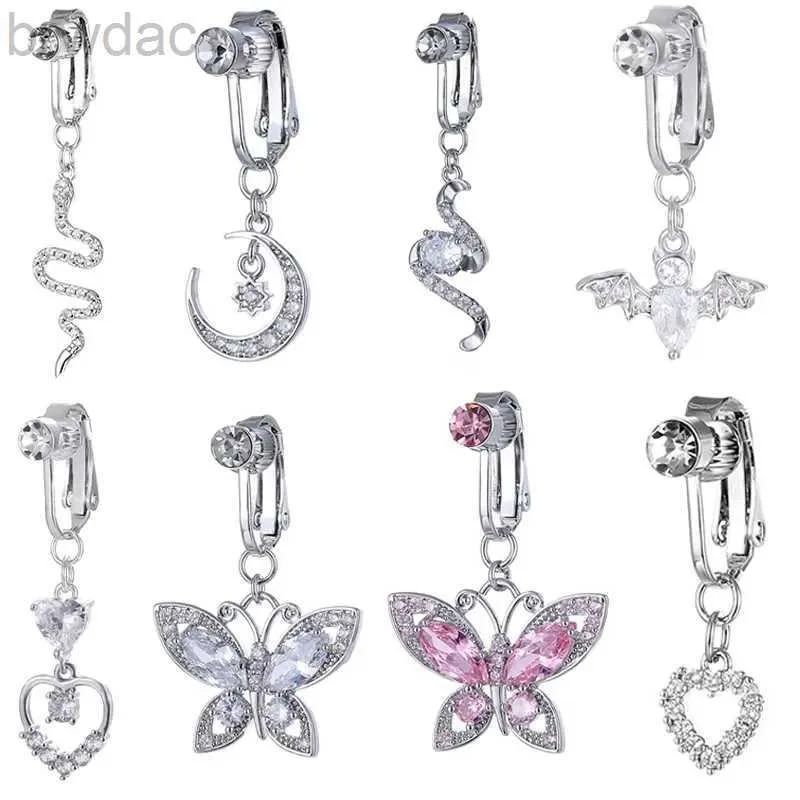 Navelringe 1PC Sexy Fake Belly Ring Butterfly gefälschter Bauch Piercing Schlangenclip auf Nabelschnur Navel Bat Fake Pircing Knorpelohrring Clip D240509