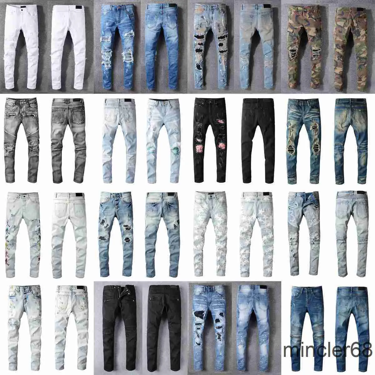 Luxurys Designers Jeans Andulação da França Pierre reto Mente Motor de moto Hole de jeans de jeans de jeans de jeans de jeans calças de elasticidade calças calças de elasticidade