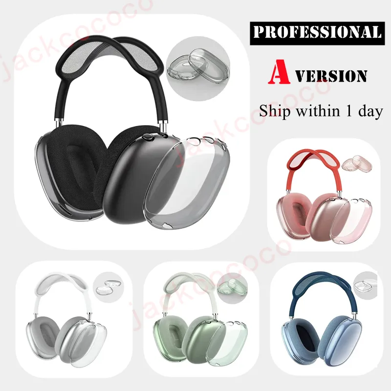 For Airpods Max Headphone Accessories Cushions Transparent TPU Solid Silicone Waterproof Protective case for Air Pod Maxs bluetooth Headset cover Case A