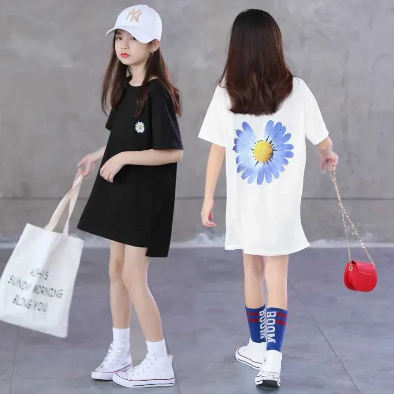 T-shirts Girls T-shirt Summer Childrens Camiseta longa Roupa íntima branca Daisy Top Top Childrens T-shirt Girls Childrens Clothing 10 12 anosl240509