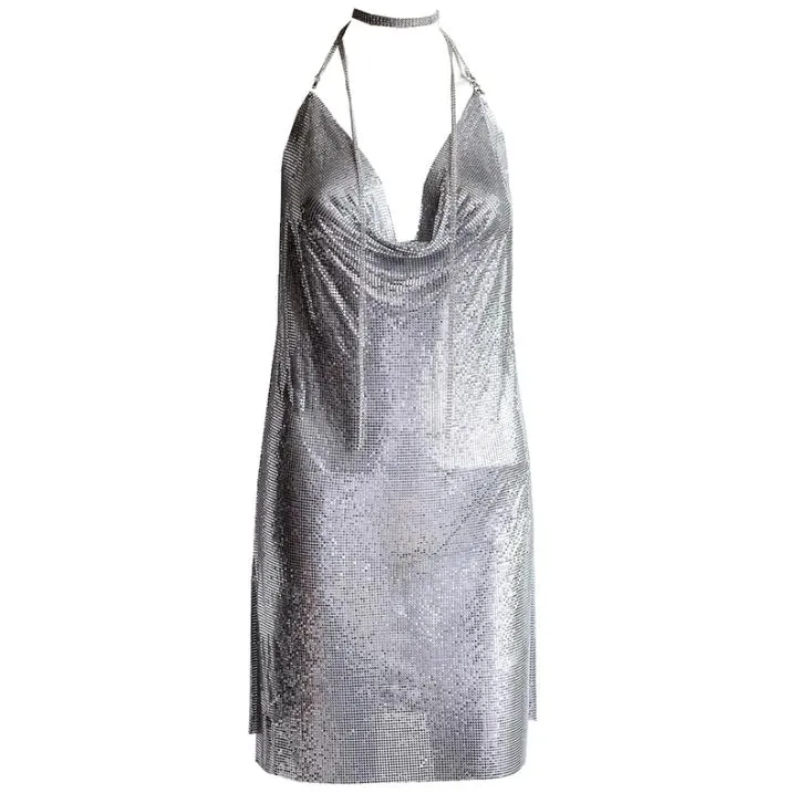 Robe de fête des femmes Sexy Club Kendall Jenner Vestidos Diamond Halter Silver Elegant Deep V Backles 2205075070101