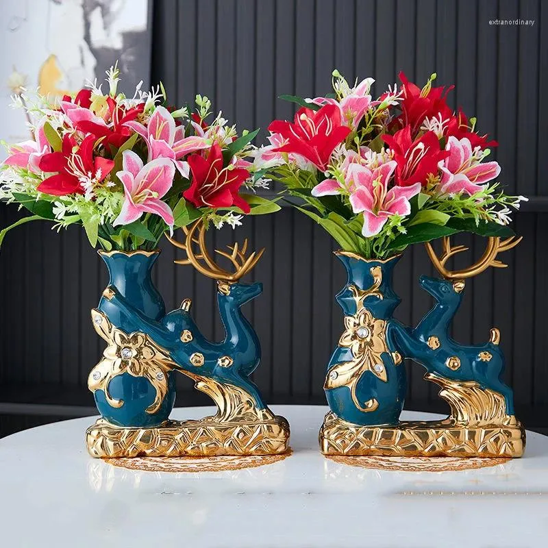 Vasi moderni a doppio elefante ceramico ceramico vaso artificiale floreale artificiale scrivania da soggiorno statue decorazioni caffe