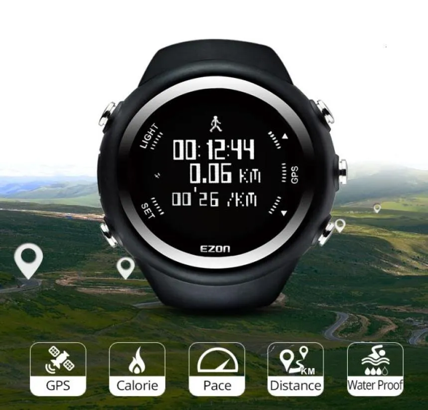 Men039s Sport Digital Watch GPS Running Running With Speed Pace Caloria Caloria queimando StopWatch Impermeady 50m EZon T031 CJ1918293399