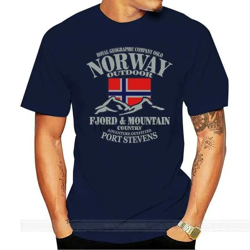 Camisetas masculinas de verão bandeira norueguesa fiorde camiseta de montanha de camiseta louca de camiseta de algodão Crewneck PLUSTE TIM