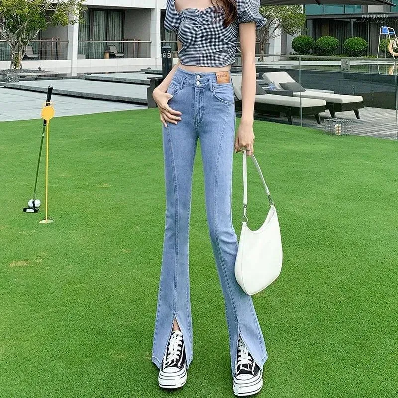 Jeans para mujeres Mujeres acampanadas Moda de alta cintura Pantalones casuales 2024 Corea Style Summer Autumn Denim Slip para niñas