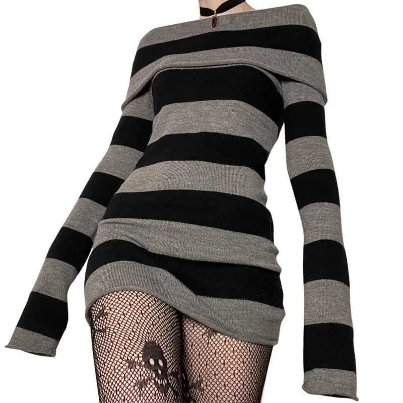 Podstawowe sukienki swobodne Dwuczęściowe sukienka Y2K Swetar Mini sukienka gotycka grunge emo bodycon modne damskie damskie kobiety pełne rękodzie