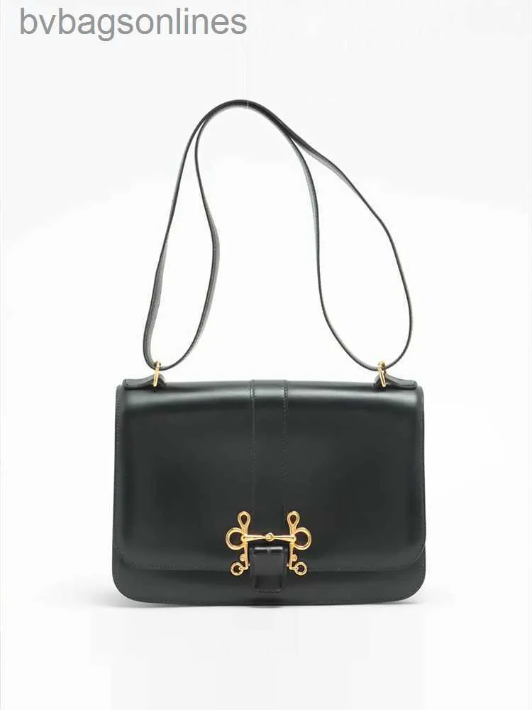 Högkvalitativ original Hremms Logo Designer Väskor för kvinnor Sologne Small Box Calf Leather Black Gold Ring Graverad axel Diagonal Straddle Middle Antique Bag