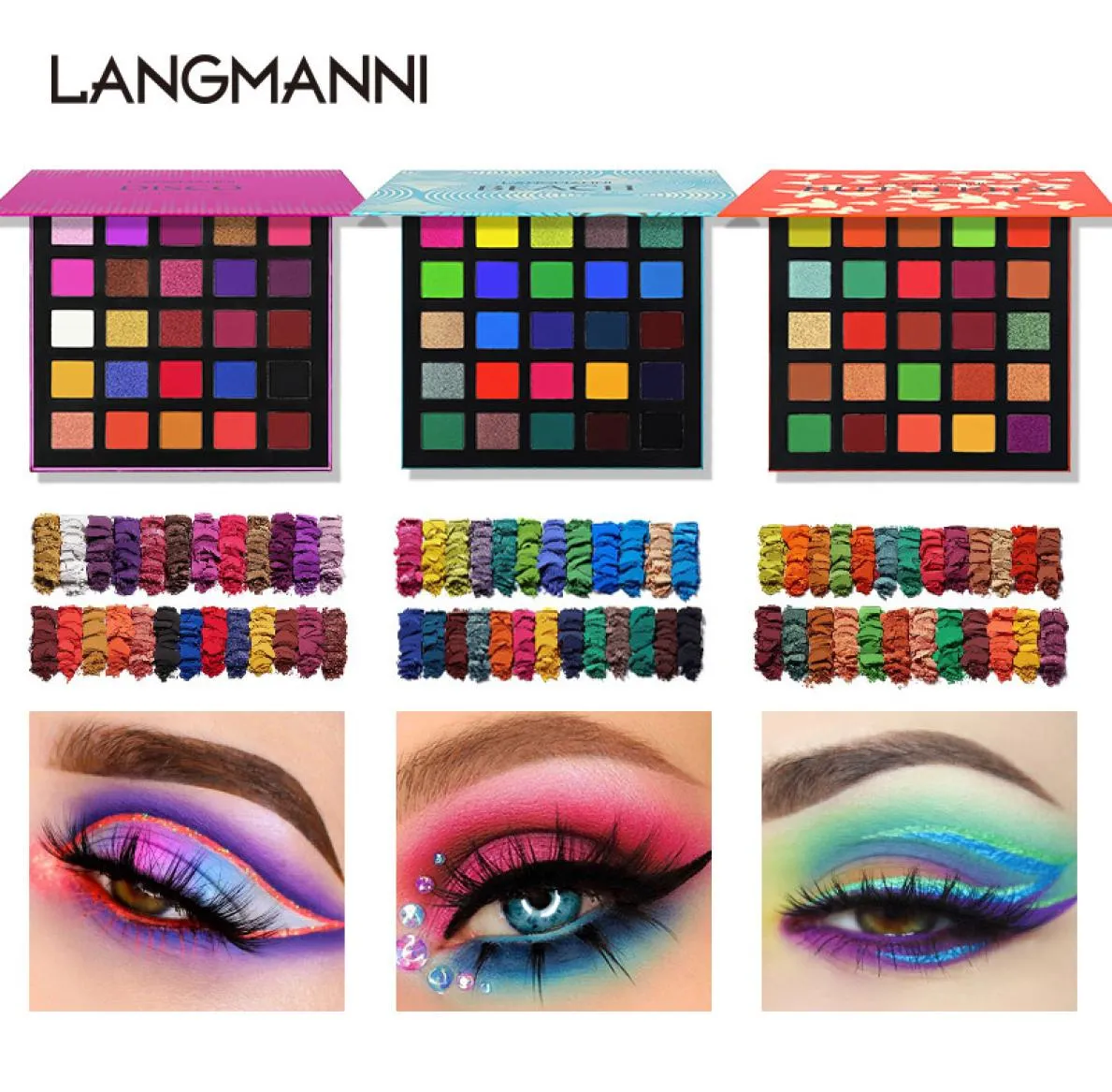 Langmanni 25 Färg Matte Pearlescent Eyeshadow Palette Långvarig naturlig makeup Shimmer Glitter Eye Shadow2449421