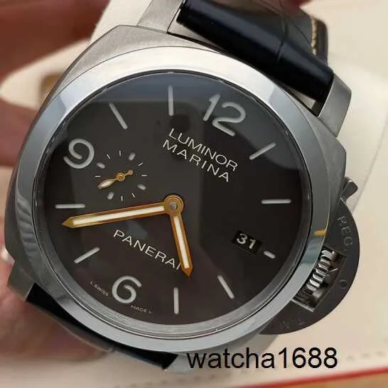 Montre de poigned décontractée Panerai Titanium Metal Luminor Series PAM 00351 Watch 44mm Clock Mens Watch Mechanical Watch