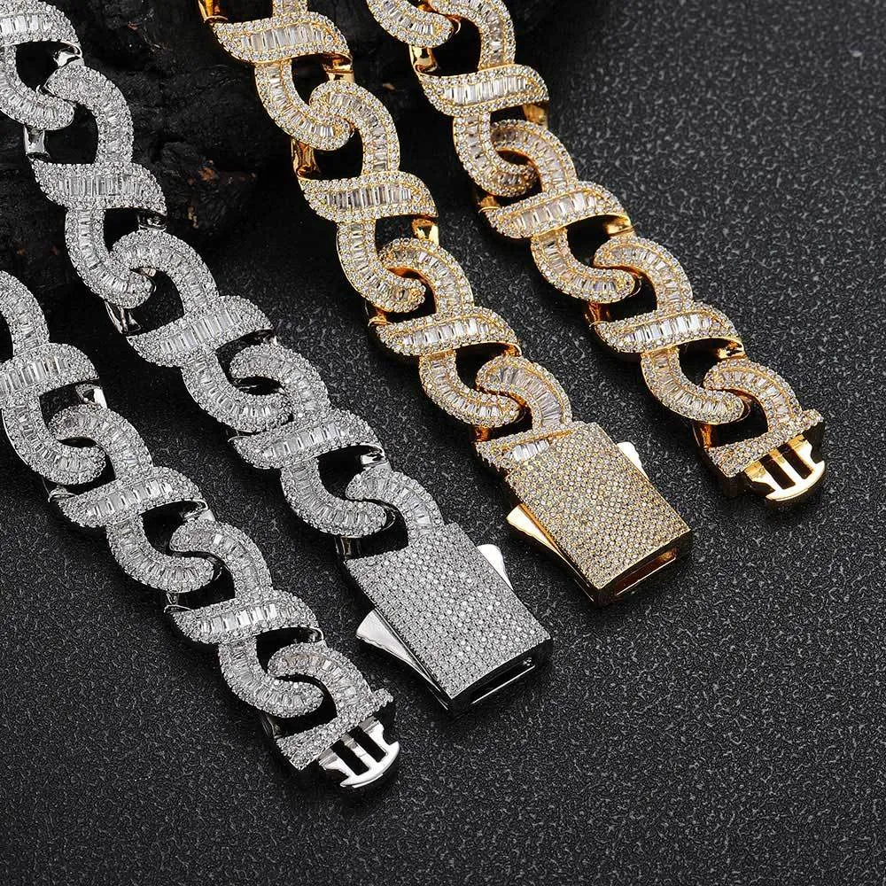 12 mm/15mm Hip Hop Kubaner Kette Halskette Armbänder Schmuck 5A T Zirkon Herren Geschenkschmuck Set