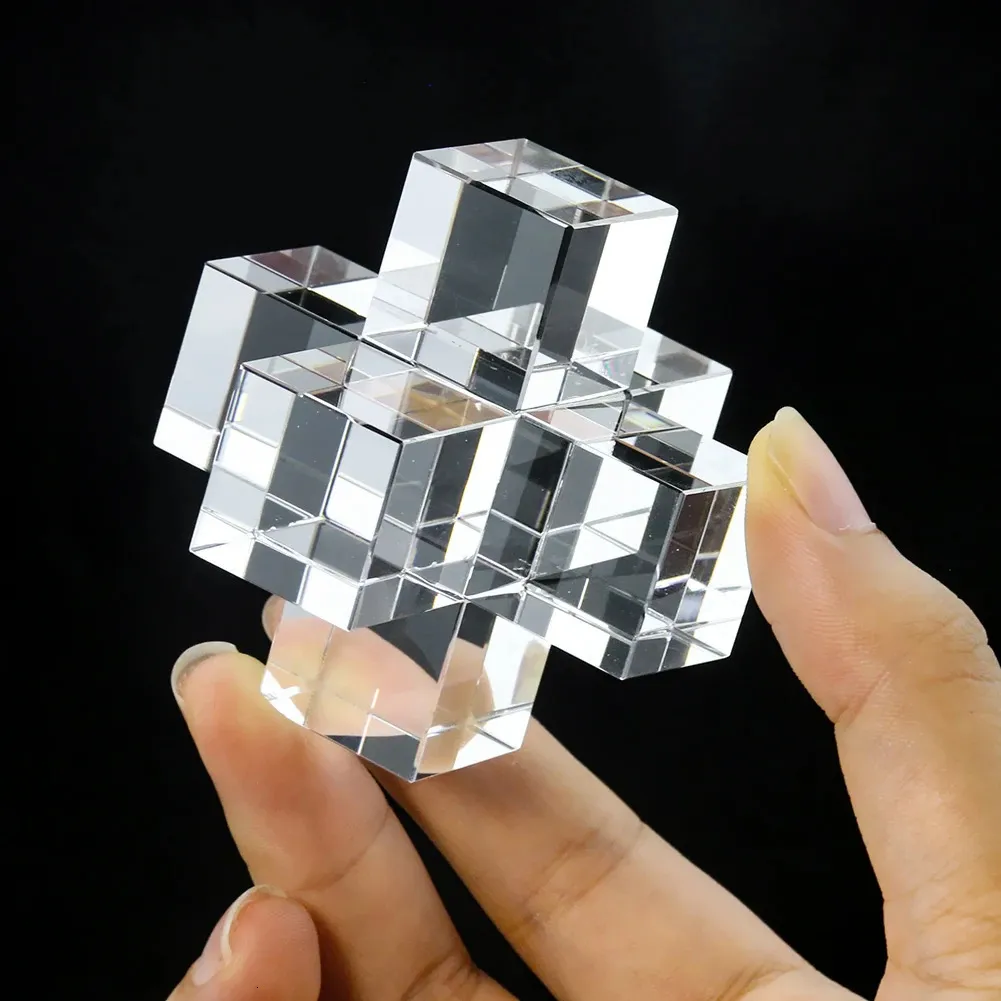 Efeito estereoscópico de cristal transparente cubo cubo solar apanhador facetado prism craft ornament sliera Decoração de peso de papel 240430
