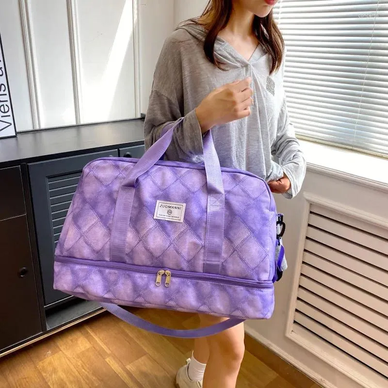 Shoulder Bags Fashion Large Capacity Expandable Travel Duffle Luggage Bag Women Denim Plaid Waterproof Sports Fitness Handbag