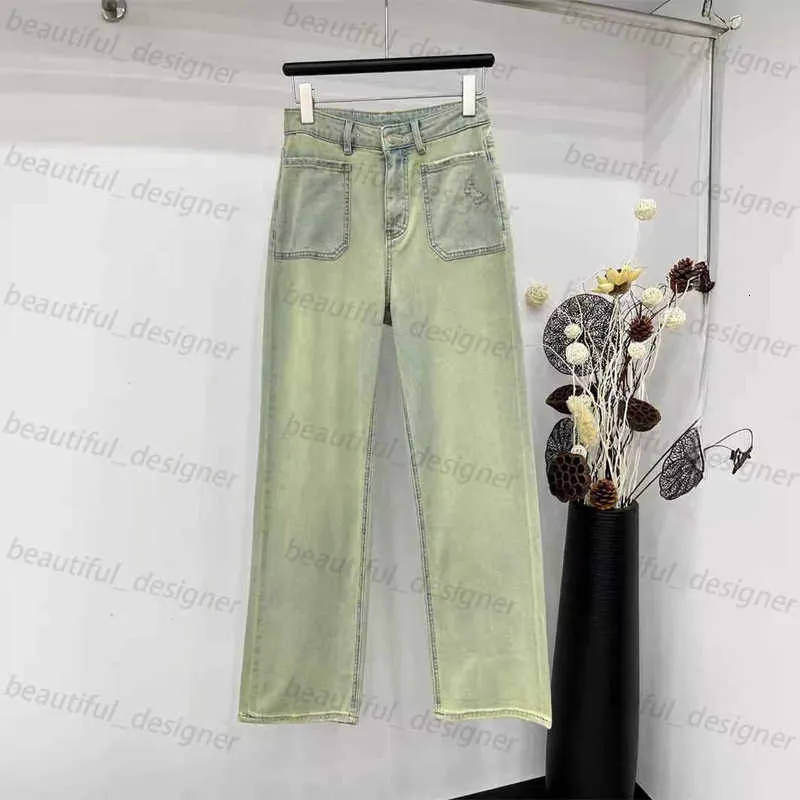 Luxury designer women's jeans 2024 Early Spring New Style Fashionable and Worn Out Embroidered Button Straight leg Jeans for Women