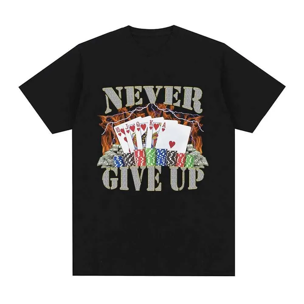 Męskie koszulki 2024 Funny Never Give Up Meme Graphic T-Shirt Men Ubrania moda Hip Hop vintage krótkie koszulki bawełniane T240506