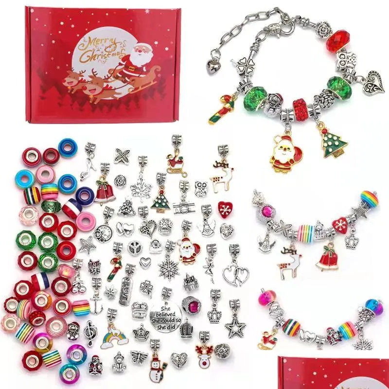 Andra smyckesuppsättningar jul DIY med Red Package Box As Presents 100sts Charm Pärlor Pendant Fit 16Add5cm Snake Chain Charms Accesso DH2S8