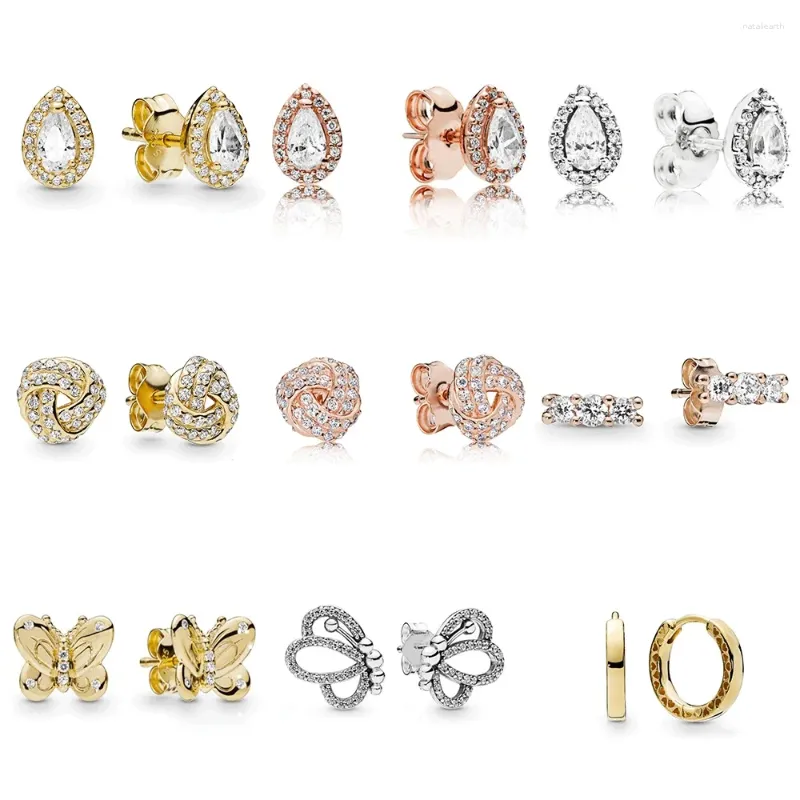 Stud Earrings 2024 Spring Original 1:1 Sparkling Love Knots. Teardrops. Butterflies. Flowers Multi-style Fashion Glamour Girls