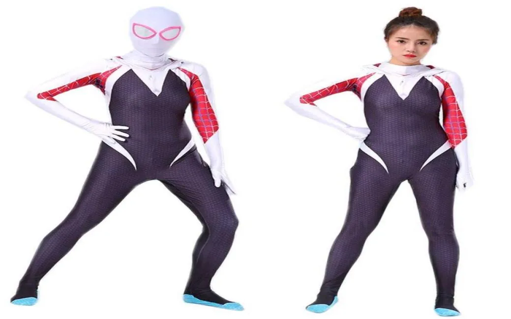 Bazzery Spider Gwen Costume Stacy Cosplay Hoodie Zentai в Spiderverse Bodysuit Bodysuit Skin Comse Cosplay G09235778711