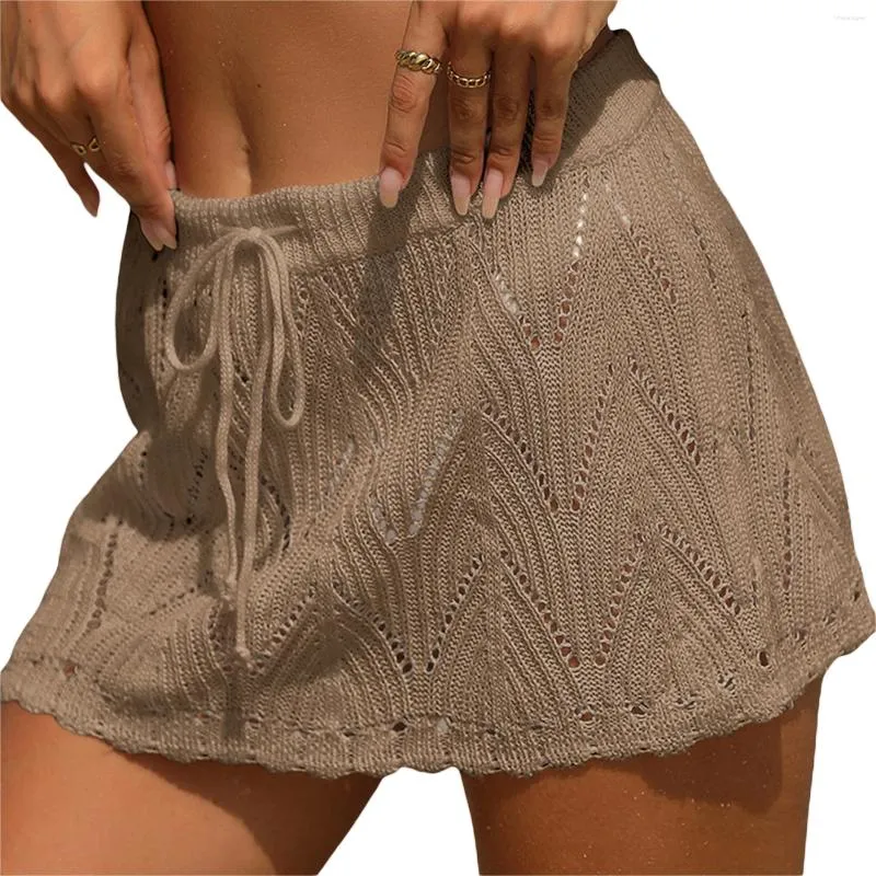 Saias de crochê feminina encobrir a saia Summer drawstring high way praia encobrimento mini mini