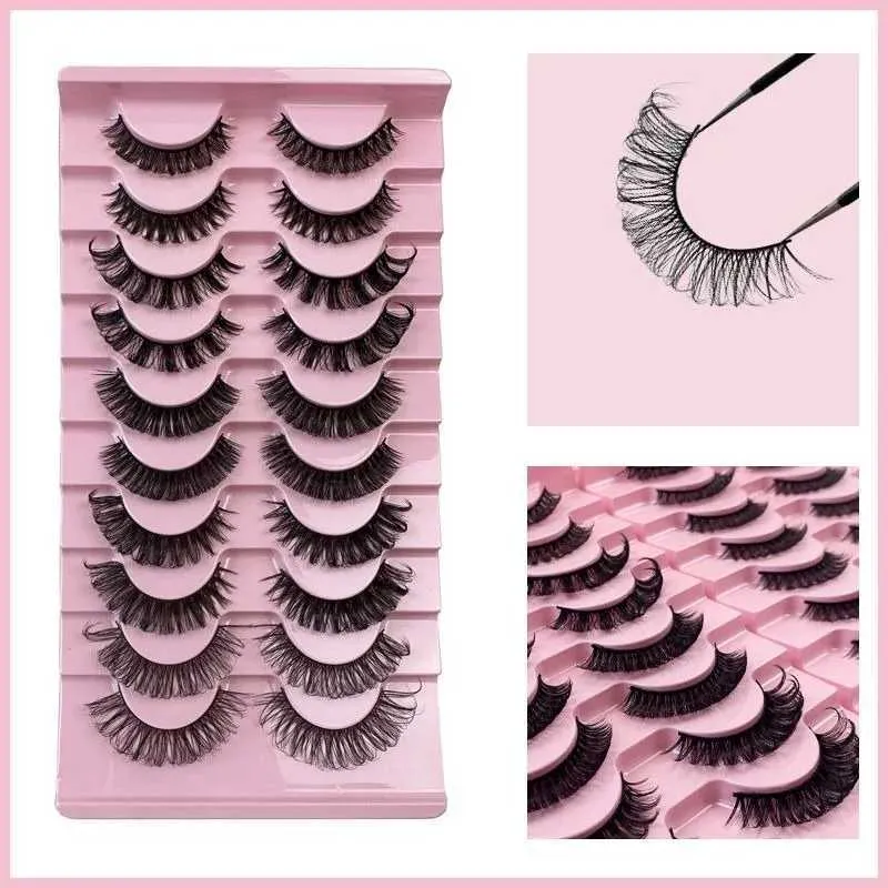 I9QW False Eyelashes 10 par långa 3D -mink falska ögonfransar fluffiga volym tjock och mjuk rysk lockig ögonfransväska D240508