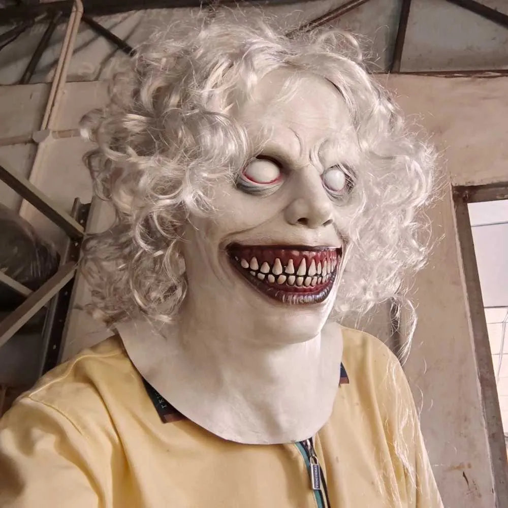 Party Masks Horror Joker Gothic Zombie Disguise Ghost Head Equipment Skull Magician Mask White Hair Halloween Latex Full Face Q240508
