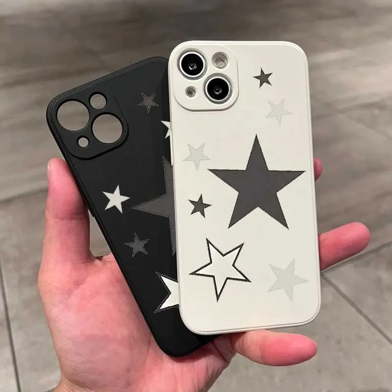 Case di telefonia cellulare stelle in bianco e nero con custodia per telefono per iPhone per iPhone 11 12 13 14 Pro Max XS XS Max Mobile Telefono J240509